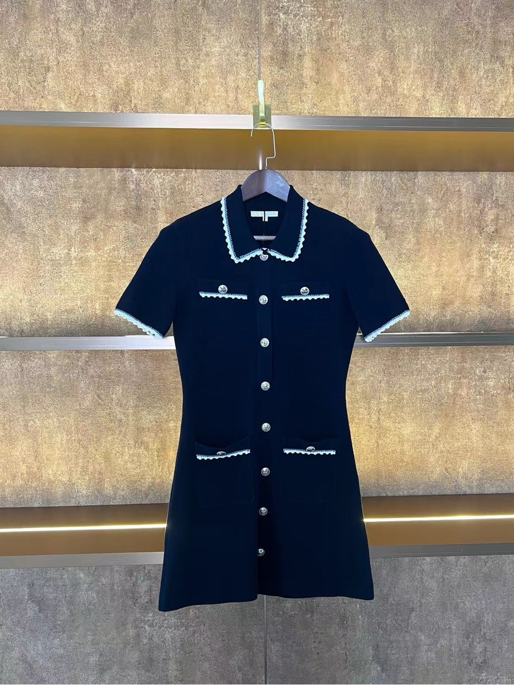 🚩steal Maje Mini Dress with White Trim and Pearl Buttons